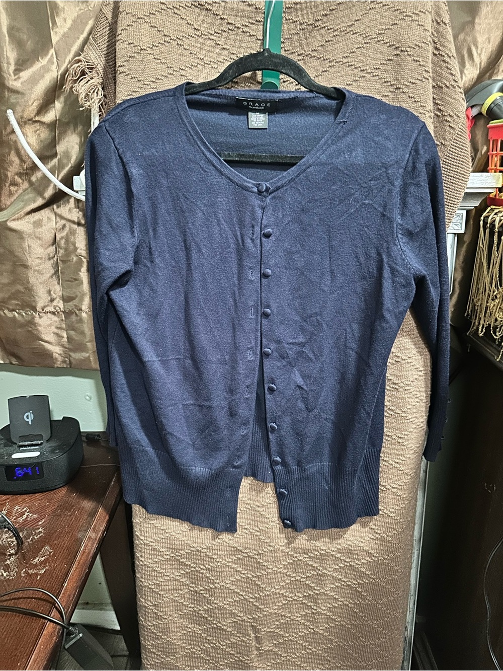 Grace Navy Button-Up Men's Cardigan